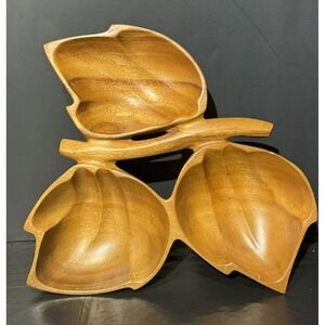 Monkey Pod Wood Divided Nut Snack Bowl Philcraft Handmade Philippines VTG